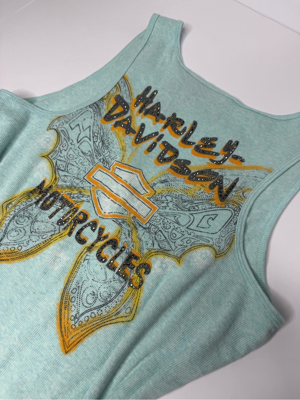 Harley Davidson Womens Tank Top Large Mint Green Sleeveless Graphic Logo